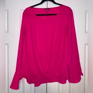 Vince Camuto hot pink flutter sleeve criss cross blouse